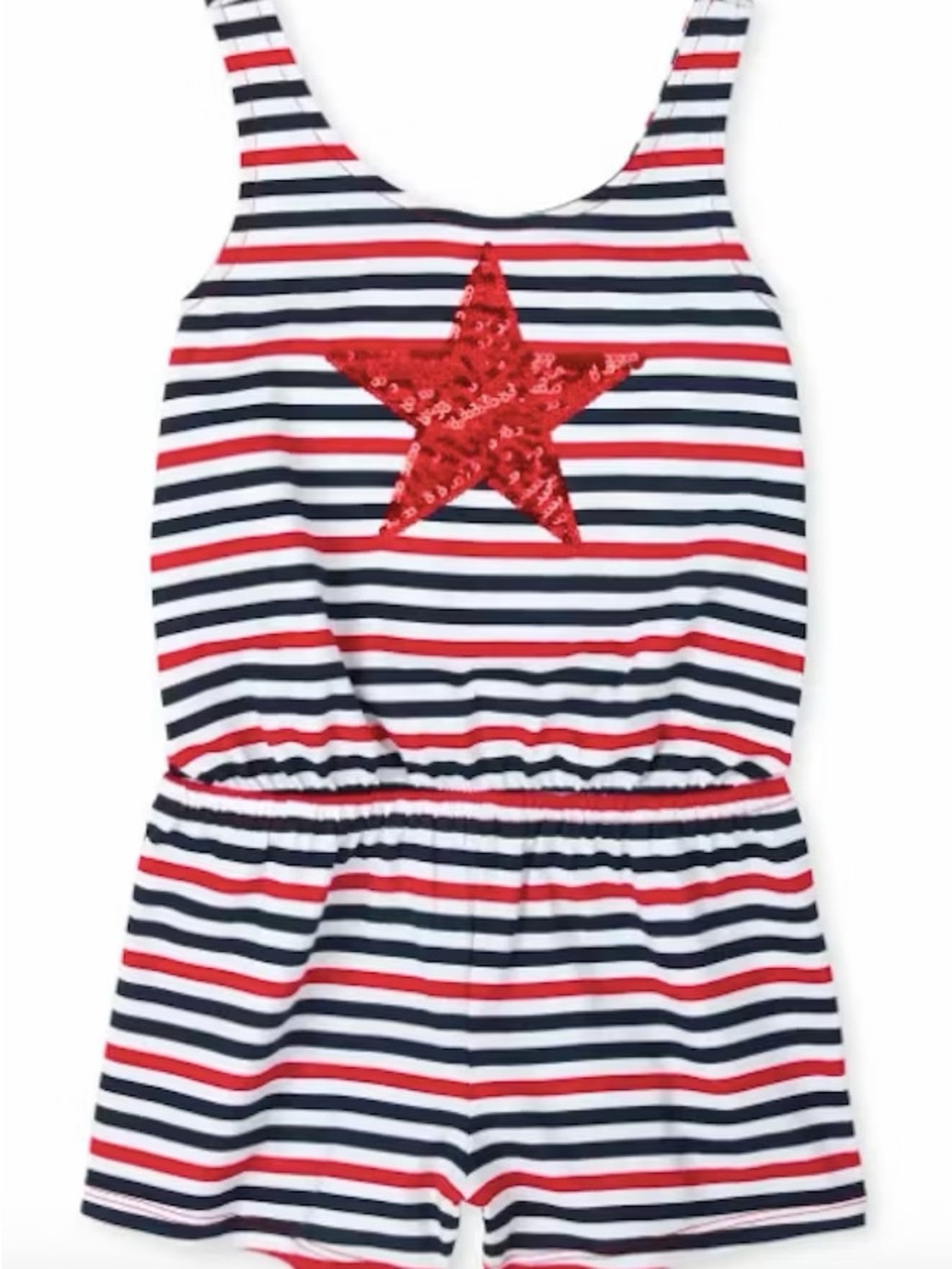 The Children's Place Navy and White Striped Romper with Red Sequin Star